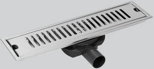 Трап Т-74 400мм*100мм линейный с горизонтальным выходом D50, решетка с вертикальными полосами